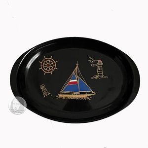 Couroc of Monterey Serving Tray Nautical Sailboat Lighthouse Vintage Decor Rare